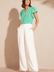 Love & Roses Seafoam Green Dobby Ruffle V Neck Flutter Sleeve Blouse - Image 4 of 4