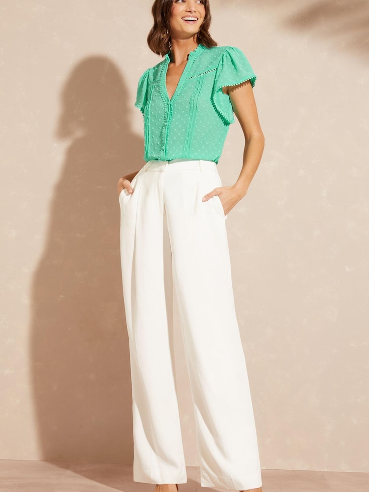 Love & Roses Seafoam Green Dobby Ruffle V Neck Flutter Sleeve Blouse - Image 4 of 4