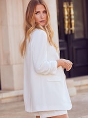 Friends Like These White Ruched Long Sleeve Blazer with Linen - Image 2 of 4