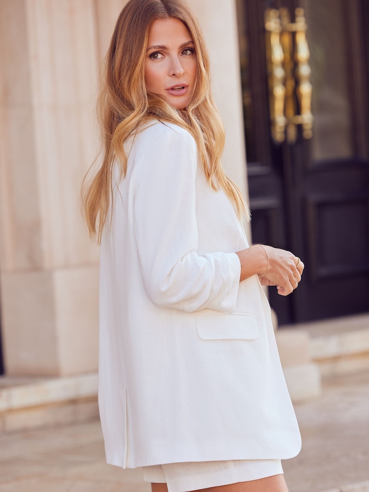 Friends Like These White Ruched Long Sleeve Blazer with Linen - Image 2 of 4