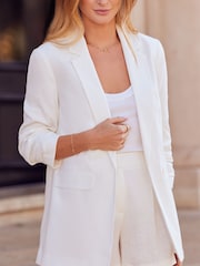 Friends Like These White Ruched Long Sleeve Blazer with Linen - Image 4 of 4