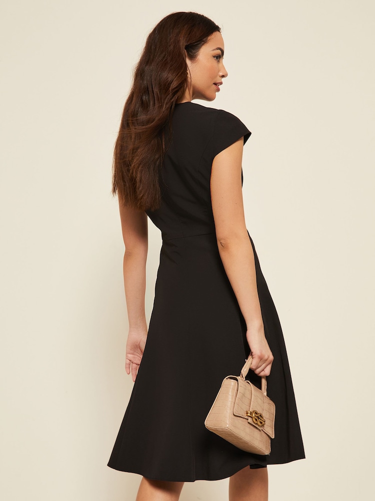 Friends Like These Black Petite Tailored Fit and Flare Short Sleeve Skater Dress - Image 2 of 4 Friends Like These Black Petite Tailored Fit and Flare Short Sleeve Skater Dress - Image 2 of 4