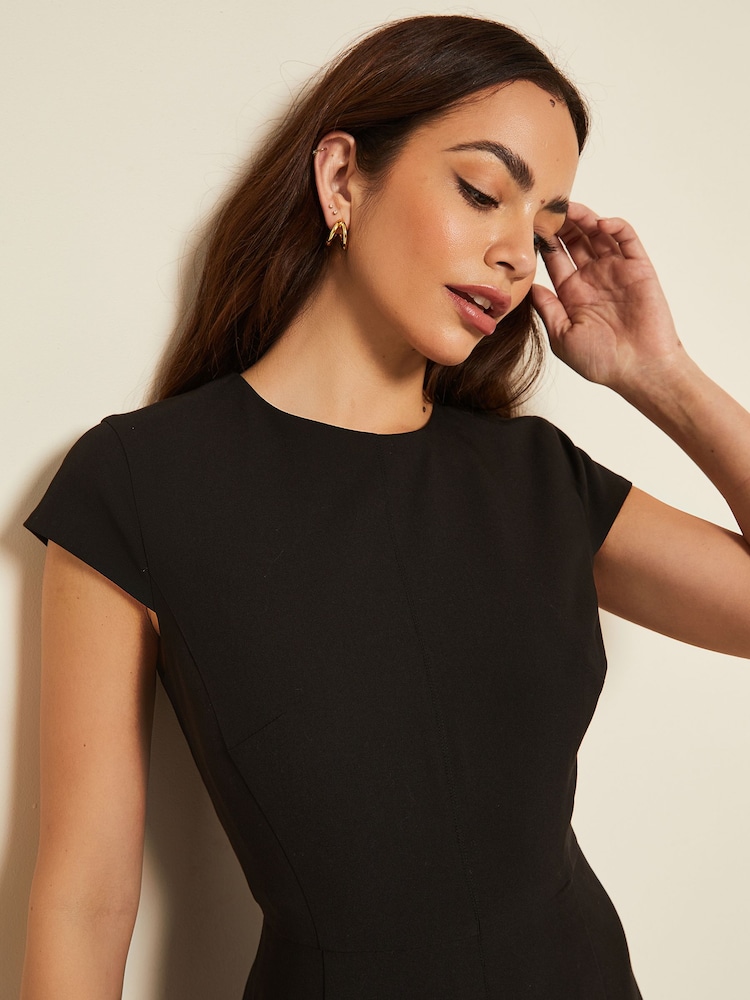Friends Like These Black Petite Tailored Fit and Flare Short Sleeve Skater Dress - Image 4 of 4