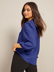 Friends Like These Blue V Neck Bow Front 3/4 Sleeve Blouse - Image 2 of 4