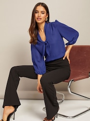 Friends Like These Blue V Neck Bow Front 3/4 Sleeve Blouse - Image 3 of 4