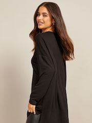 Friends Like These Black Zip Soft Jersey V Neck Long Sleeve Tunic Top - Image 2 of 4