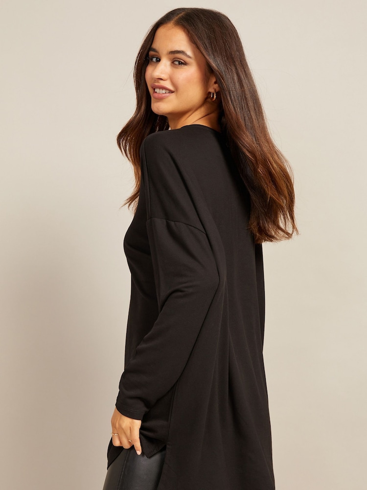 Friends Like These Black Zip Soft Jersey V Neck Long Sleeve Tunic Top - Image 2 of 4