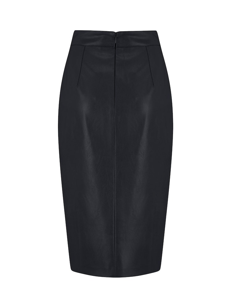Pour Moi Black Elise Faux Leather Midi Pencil Skirt - Image 3 of 3