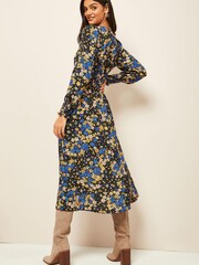Friends Like These Black V Neck Shirred Midi Dress - Image 2 of 4