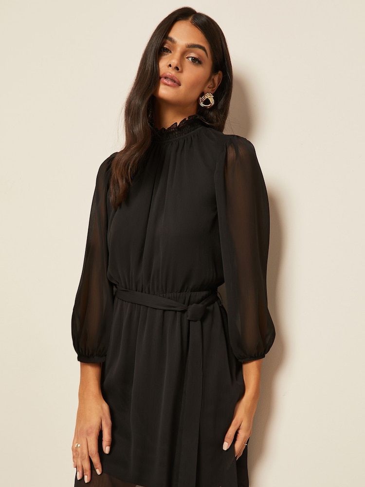 Friends Like These Black High Neck Chiffon Mini Dress - Image 1 of 4