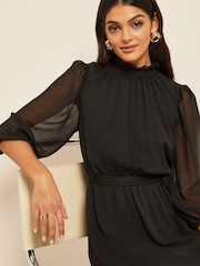 Friends Like These Black High Neck Chiffon Mini Dress - Image 4 of 4
