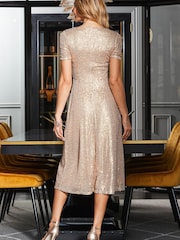 Sosandar Gold Sequin Sweetheart Neck Fit And Flare Dress - Image 5 of 5