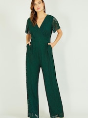 Yumi Emerald Green Lace Jumpsuit - Image 1 of 5
