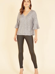 Yumi Silver Sequin Flute Sleeve Top - Image 2 of 4
