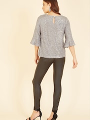 Yumi Silver Sequin Flute Sleeve Top - Image 3 of 4