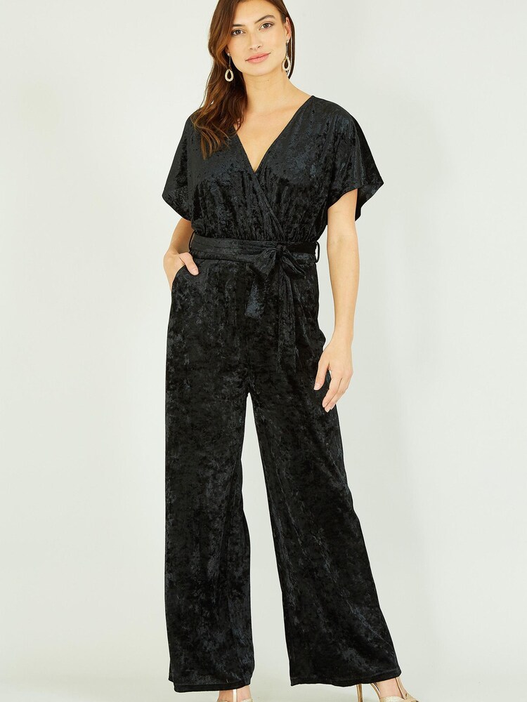Yumi Black Velvet Kimono Sleeve Jumpsuit - Image 1 of 5