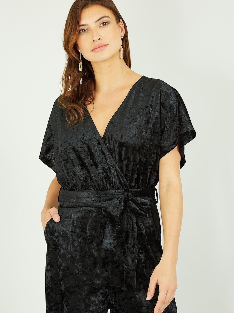 Yumi Black Velvet Kimono Sleeve Jumpsuit - Image 2 of 5