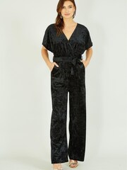 Yumi Black Velvet Kimono Sleeve Jumpsuit - Image 3 of 5