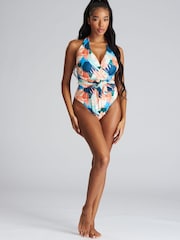 South Beach Blue Plunge Wrap Swimsuit - Image 3 of 5