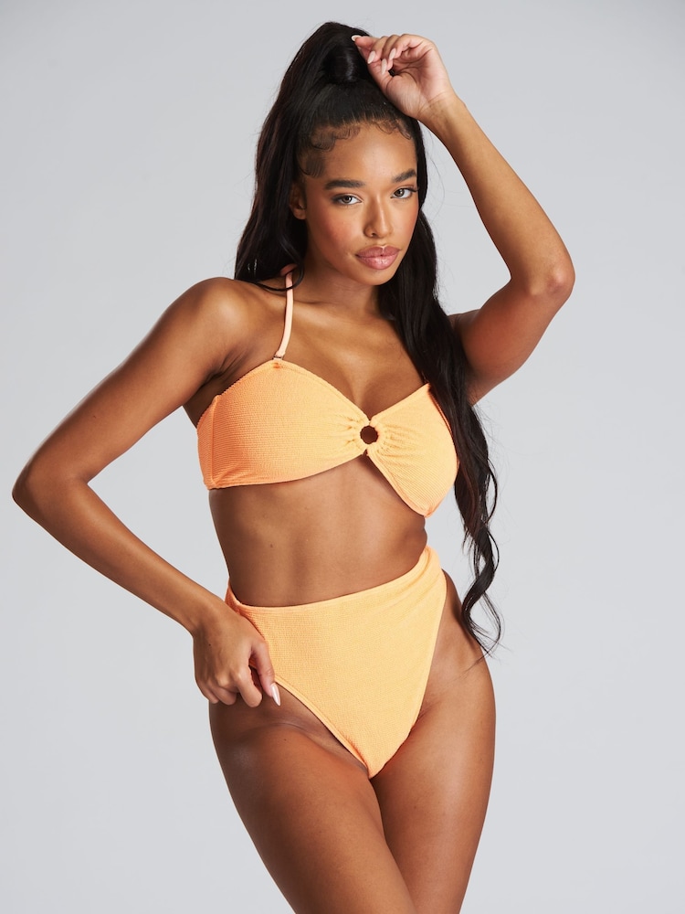 South Beach Orange Textured Bandeau Bikini Set - Image 2 of 5