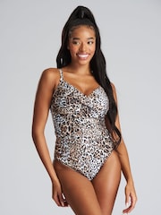 South Beach Brown Leopard Print Tummy Control Swimsuit - Image 1 of 5