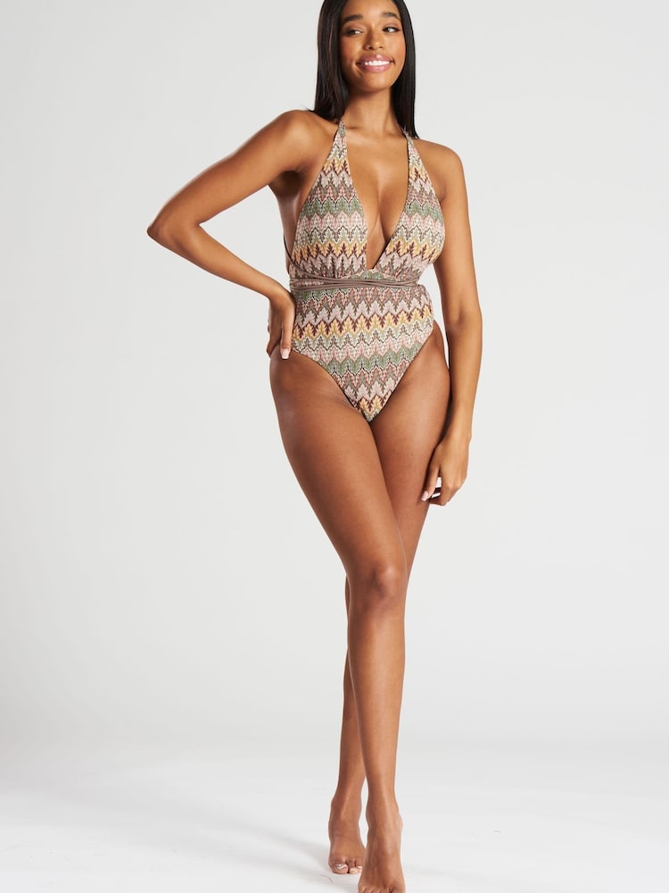 South Beach Neutral Multi Halter Wrap Around Crochet Swimsuit - Image 2 of 5