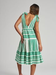 South Beach Green Jacquard Tie Shoulder Summer Dress - Image 3 of 5