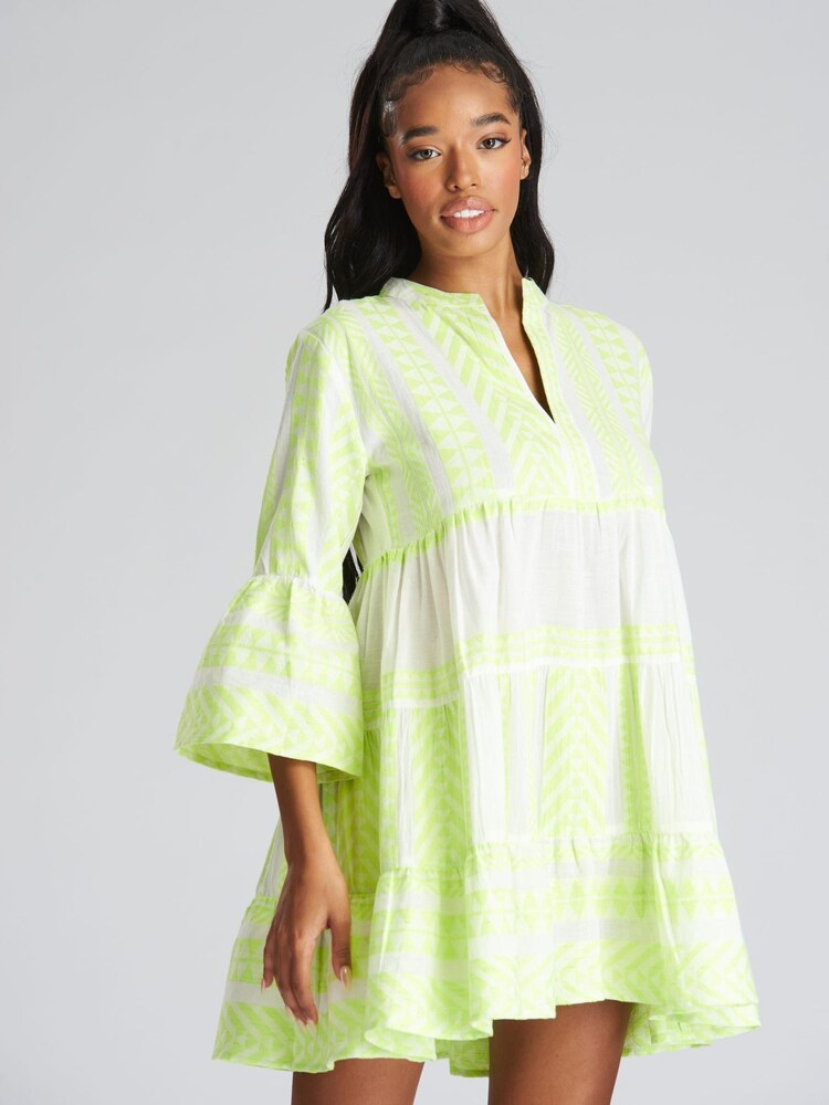 South Beach Yellow Jacquard Tiered Summer Dress - Image 2 of 5