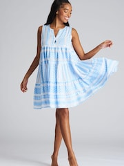 South Beach Blue Jacquard Sleevelsss Summer Dress - Image 1 of 5