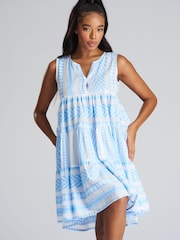South Beach Blue Jacquard Sleevelsss Summer Dress - Image 2 of 5