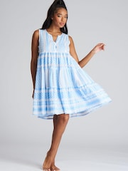 South Beach Blue Jacquard Sleevelsss Summer Dress - Image 4 of 5