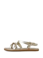 South Beach Gold Strappy Sandal with Padded Sole - Image 1 of 3