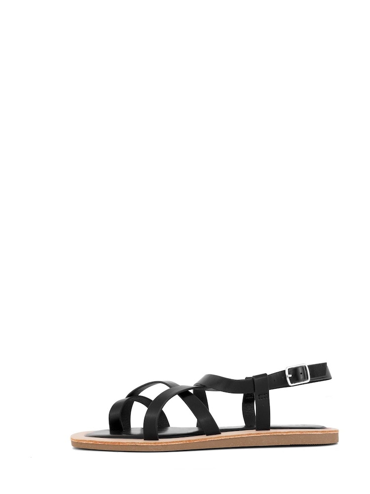South Beach Black Strappy Sandal with Padded Sole - Image 1 of 4
