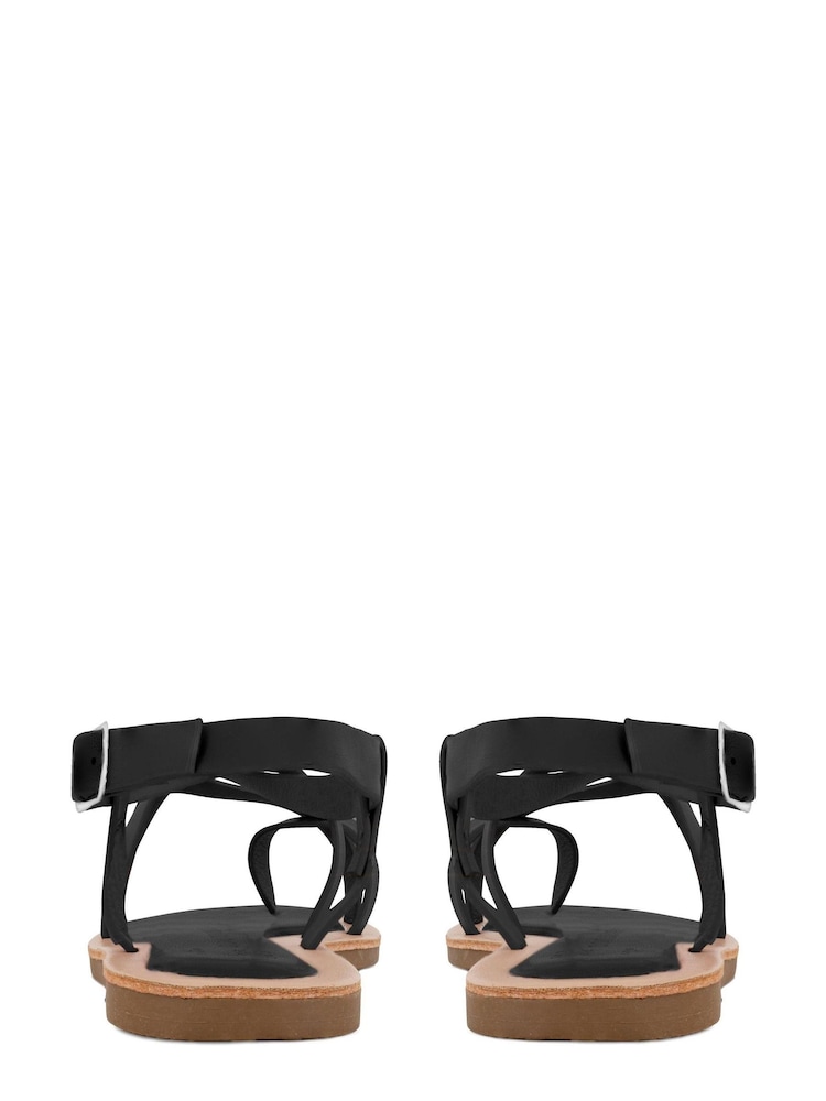 South Beach Black Strappy Sandal with Padded Sole - Image 2 of 4