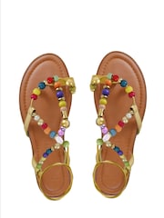 South Beach Neutral Multi Beaded Strappy Sandal - Image 3 of 4