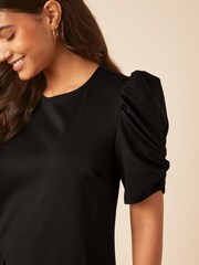 Friends Like These Black Petite Short Puff Sleeve Round Neck Shift Dress - Image 4 of 4