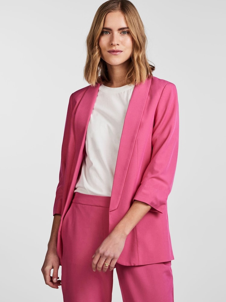 Pieces Bright Pink Relaxed Ruched Sleeve Workwear Blazer - Image 1 of 5 Pieces Bright Pink Relaxed Ruched Sleeve Workwear Blazer - Image 1 of 5