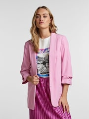 Pieces Pastel Pink Relaxed Ruched Sleeve Workwear Blazer - Image 1 of 5