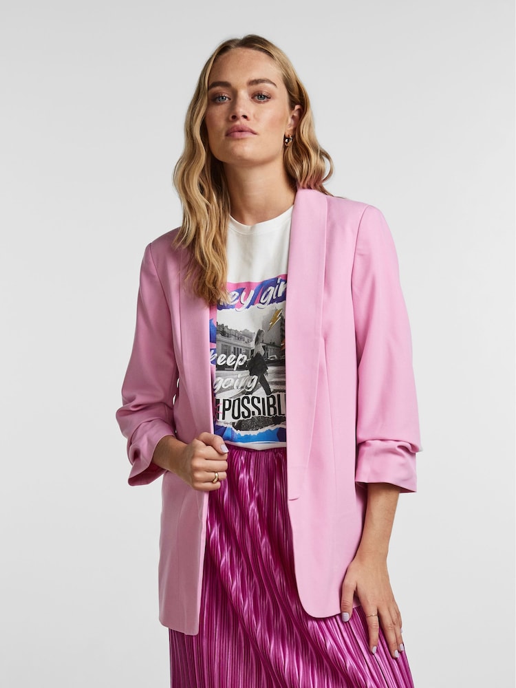 Pieces Pastel Pink Relaxed Ruched Sleeve Workwear Blazer - Image 1 of 5