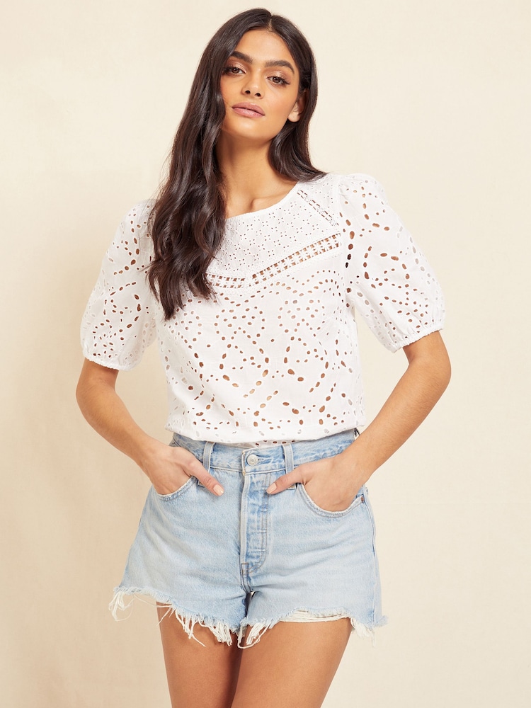 Friends Like These White Short Sleeve Broderie Top - Image 1 of 4 Friends Like These White Short Sleeve Broderie Top - Image 1 of 4