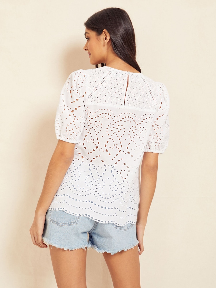 Friends Like These White Short Sleeve Broderie Top - Image 2 of 4 Friends Like These White Short Sleeve Broderie Top - Image 2 of 4
