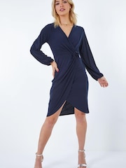 Dusk Blue Swirl Print Ring Buckle Wrap Dress - Image 2 of 5