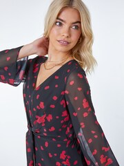 Dusk Red Rose Print Chiffon Midi Dress - Image 4 of 5