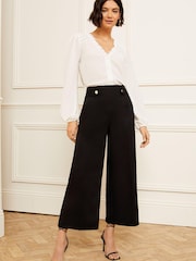 Love & Roses Black Button Detail Culotte Trousers - Image 4 of 4