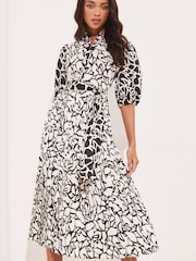 Lipsy Monochrome Geo Petite Pleated Midi Summer Shirt Dress - Image 1 of 4