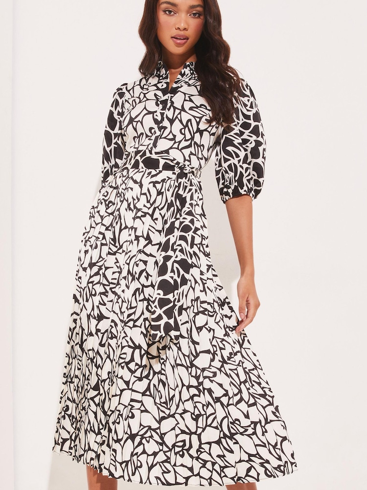 Lipsy Monochrome Geo Petite Pleated Midi Summer Shirt Dress - Image 1 of 4