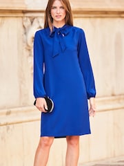 Sosandar Blue Pussybow Neck Shift Dress - Image 1 of 5