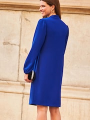 Sosandar Blue Pussybow Neck Shift Dress - Image 2 of 5