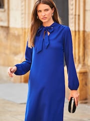Sosandar Blue Pussybow Neck Shift Dress - Image 3 of 5