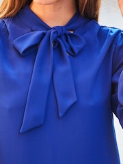 Sosandar Blue Pussybow Neck Shift Dress - Image 5 of 5
